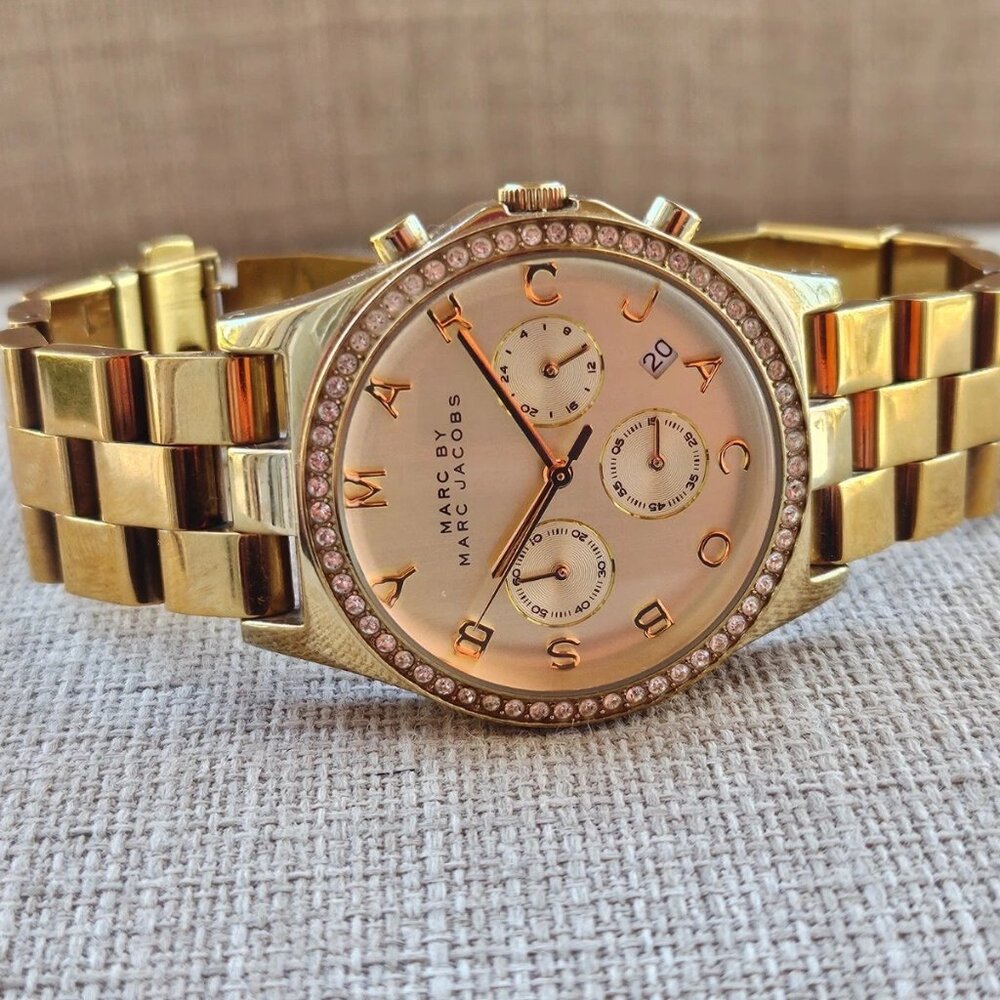 Marc Jacobs Chronograph Gold Dial Gold Steel Strap Watch for Women - MBM3105 - Picture 6 of 14
